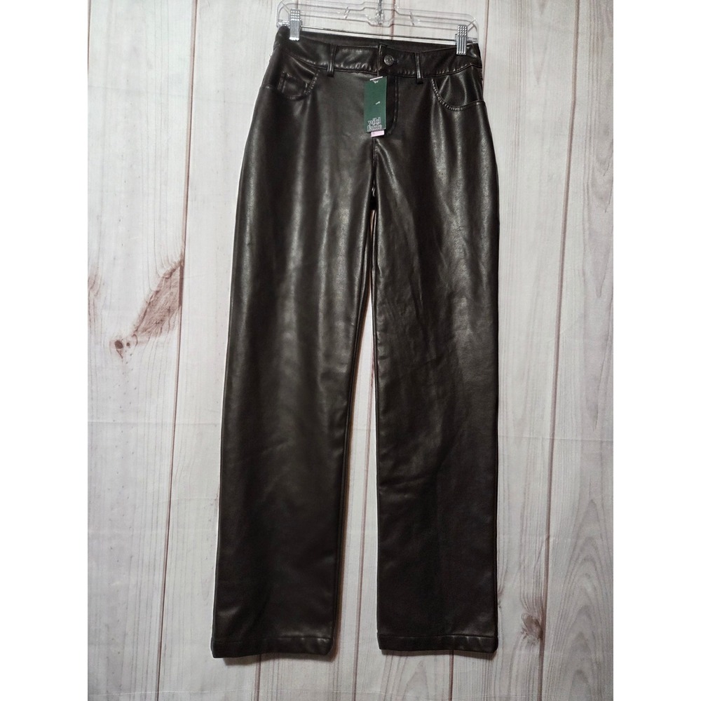 Wild Fable Brown Faux Leather‎ Straight Leg High Rise Pants 00 NWT